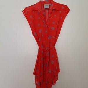 Asos Button Down Sheer Red Polka Dots Tunic